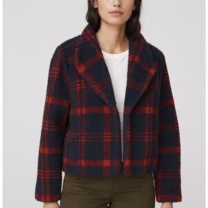 Sanctuary Red Blue Plaid Faux Sherpa Teddy Bear Fleece Jacket